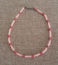 Ankle Bracelet Mini Glass Seed Beads Light Pink/Dark Pink Opalescent Bar... - £7.69 GBP