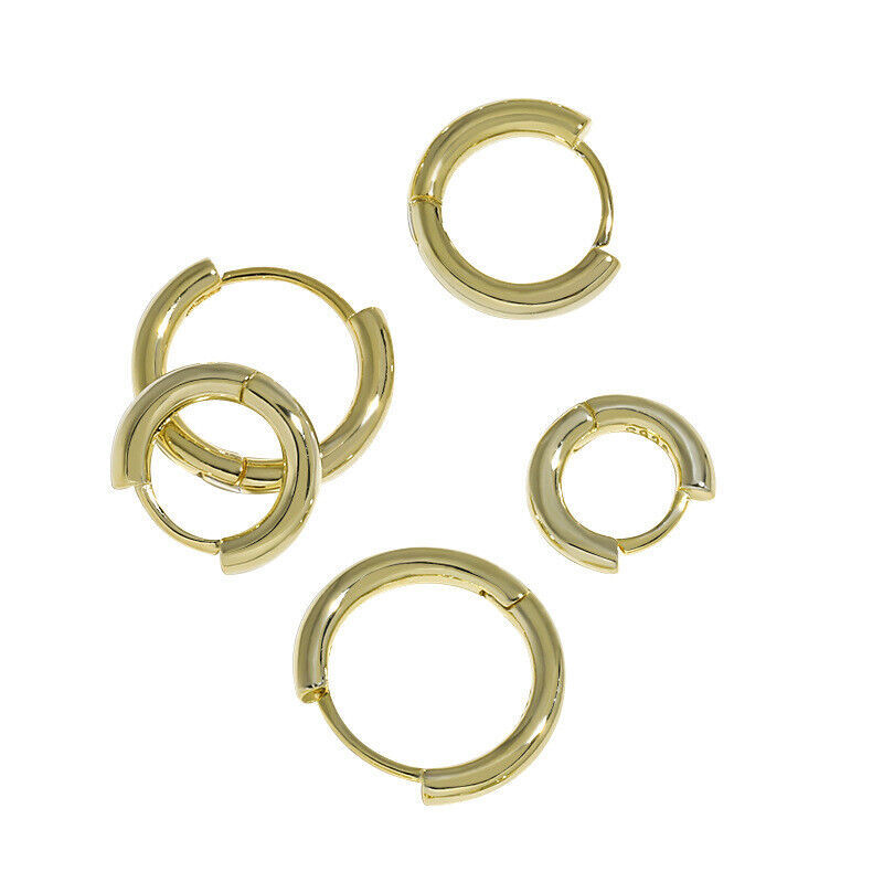 18k Yellow Gold Plated Simple Round Circles Huggie Hoop Unisex Fashion Earrings - $50.00