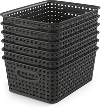 WYT Woven Storage Organizer Basket, 6-Pack Black Plastic Weave Baskets, ... - $27.09