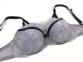 Victoria&#39;s Secret Dream Angels Lined Demi Lace Bra Lavender Purple Navy 32DDD - £13.80 GBP