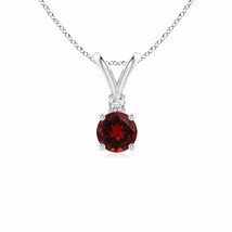 ANGARA 5mm Natural Garnet Solitaire Pendant Necklace with Diamond in Silver - £118.73 GBP+