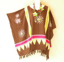 KG29 Batik Abstract Women Plus Poncho Caftan Hippie Tunic Blouse Top up to 5X - £19.85 GBP