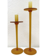 Pair of Vintage Frosted Amber Glass Tall Swedish Candlesticks - $216.81