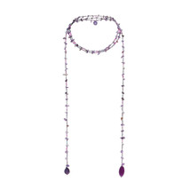 Sparkling Mix of Purple Agate &amp; Amethyst on Cotton Rope Lariat Necklace - £15.78 GBP