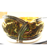 Vintage Two-tone Double Tiger Clamper Cuff Hinged Bracelet 7&quot; - £28.13 GBP