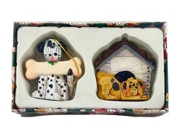 2 Puppy Love 3&quot; Christmas Ornaments Set Global Innovations 2000 Personalize Vtg - £12.82 GBP
