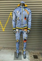 Men&#39;s Mid Blue Bleached | Black | Yellow Drawings All Over Fashion Track... - £77.90 GBP