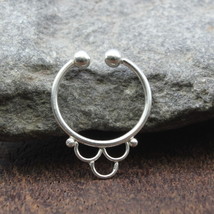 Tribal style Indian Sterling 925 Silver Septum No piercing needed Nose Ring 20g - £10.60 GBP