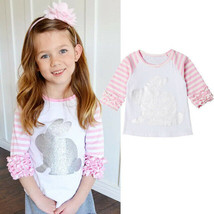 NWT Easter Bunny Silver Rabbit Girls White Pink Ruffle Sleeve Shirt 2T 3T 4T 5T - £4.38 GBP
