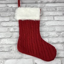 Stocking Cable Knit Design Faux Fur Christmas 16.5&quot; Red - $16.53