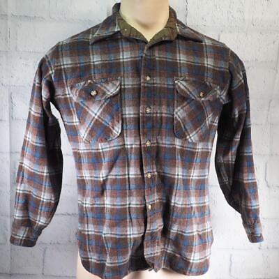 Primary image for Vintage Pendleton Plaid Virgin Wool Mens Size S Button Down Shirt made in USA