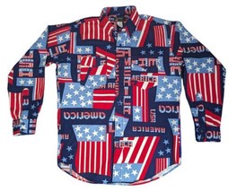 VTG Ruddock Bros Shirtmakers USA Red White Blue America Mens 15 1/2 Long Tail - £54.80 GBP