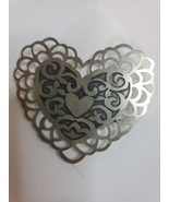 Brooch Pin Heart Shaped Jewelry Cut Out Design Mixed Metal Silver Tone 2.25" w - £7.59 GBP