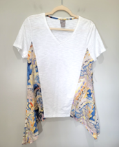 Chicos Size 1 High Low V-Neck White Paisley Tee Color Embellished Sides ... - $412.64 MXN