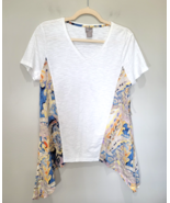 Chicos Size 1 High Low V-Neck White Paisley Tee Color Embellished Sides ... - €18,78 EUR
