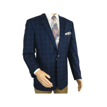 Men's Soft Wool Cashmere Sport Coat English Plaid Window Pane 556-11 Navy Renoir image 13