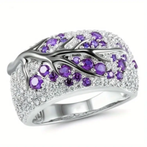 Tree Of Life Ring Full Of Shiny Zircon Elegant Alloy Ring  - New - Purple Size 5 - £10.27 GBP