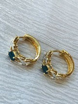 Estate Goldtone Hoop w Prong Set Oval Sapphire &amp; Braided Rhinestone Earrings for - £14.55 GBP
