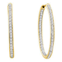 14k Yellow Gold Womens Round Diamond Inside Outside Endless Hoop Earrings 1/2 - $899.00