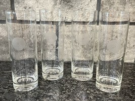 4 Vintage Etched Rose Hand Blown Glass Tom Collins Glasses Platinum Trim... - $28.04