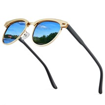 Semi Rimless Polarized Sunglasses For Men Uv Protection Mirrored Lens Metal Clas - £15.85 GBP