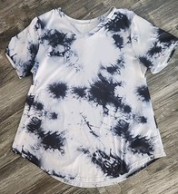 Women&#39;s 16W Tie Dye Tunic Top Black Gray V Neck  Short Sleeve Relax Fit NEW - $14.10