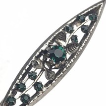 Vintage Pin Brooch Silver Tone Green Jewels Classic Elegance - £7.81 GBP