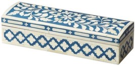 Storage Box Iridescent Bone Mosaic Distressed Blue White Solid Wood - £151.07 GBP