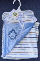 Little Me White Blue Stripes Lion Reversible Baby Blanket Lovey NWT 30x40” Soft - $36.96