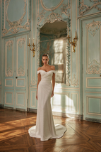 Custom Off-White Sparkling Tulle Mermaid Wedding Dress with Off-Shoulder... - $499.00