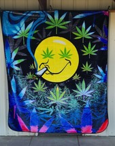 Marijuana Leaves Leaf Smiley Face Happy Weed Cannabis Queen Blanket Bedspread - £48.73 GBP
