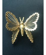 Vintage Monet Signed Goldtone Dimensional Butterfly w Wire Wings Pin Bro... - £10.34 GBP