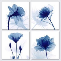 Pyradecor Blue Flickering Flower Modern Abstract Paintings Canvas Wall Art - £28.26 GBP