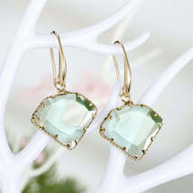 Green Crystal &amp; 18K Gold-Plated Diamond-Shape Drop Earrings - £11.05 GBP