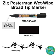 Black Liquid CHALK Marker PEN Broad 6mm Chisel TiP WetWipe ZIG POSTERMAN... - $20.48
