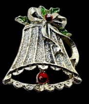 Vintage Signed Gerrys Christmas Holiday Bell Holly Garland Red Bow Brooch - £13.28 GBP