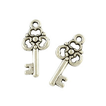 10 Key Charms Antique Silver Tone Floral Shamrock Steampunk Supplies 2 sided - £2.11 GBP