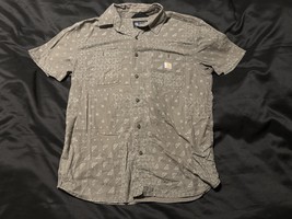 Carhartt Men’s Medium Relaxed Fit Short Sleeve Button-Up Shirt Gray Bandana - $371.07 MXN