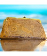 Vtg Caramel Brown Tooled Leather Embossed Cozo Malta Gold Kisslock Wallet - $42.89