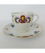 Vintage Porsgrund Farmers Rose Porcelain Tea Cup &amp; Saucer Norway MCM - £16.59 GBP