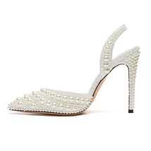 White Pearl Gladiator Sandals Woman Pointed Toe Slingback High Heels Pumps Lady  - £134.68 GBP