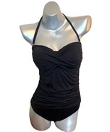 Anne Cole Womens One Piece Swimsuit Size 10 Black Shirred Halter Black NEW - $74.25