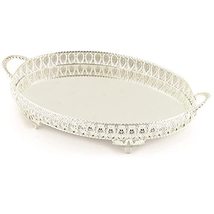 LaModaHome Tea Coffee Service Silver Color Oval Mirror Vanity Serving Tr... - £23.22 GBP