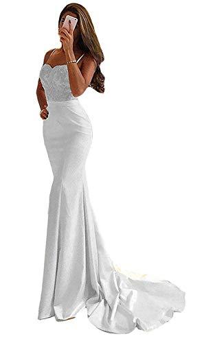 Women's Spaghetti Strap Long Beaded Lace Mermaid Evening Prom Dress Silver US 6