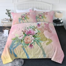 3Pc Sparkle Unicorn Comforter Set Soft Bedding Quilt Sets Floral Twin / Twin XL - £36.08 GBP