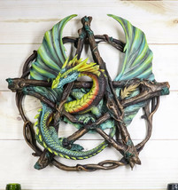 Medieval Fantasy Large Pentagram Dragon Wall Decor With Forest Vines Borders-... - £47.95 GBP