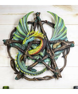Medieval Fantasy Large Pentagram Dragon Wall Decor With Forest Vines Bor... - $82.21 CAD