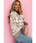 Khaki Checkered Drop Shoulder Round Neck Sweater - $243.22