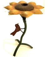 Midwest Bird On Stem Sunflower Lotus Leaves Green Yellow Metal Candle Ho... - £7.28 GBP