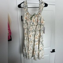 Midnight Sky Cream &amp; Green Linen Blend Dress | Size L | Worn Once - $35.53